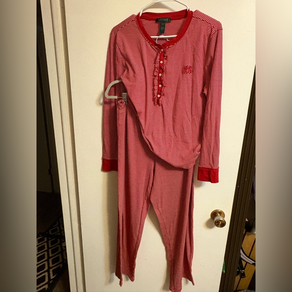 Lauren Ralph Lauren Red Stripe Long-Sleeve Pajama Set